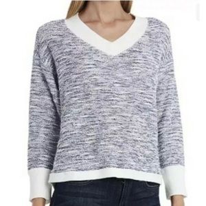NEW Vince Camuto Rich Navy Long Sleeve Slub Terry Rib‎ V Neck Sweater Medium